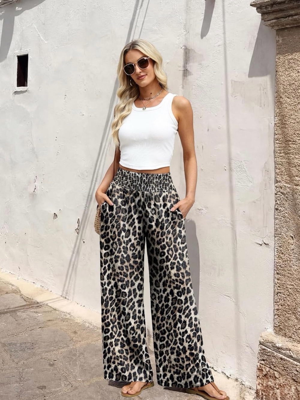 Amazon Wide-Leg Leopard Print Pants - Beige, Black